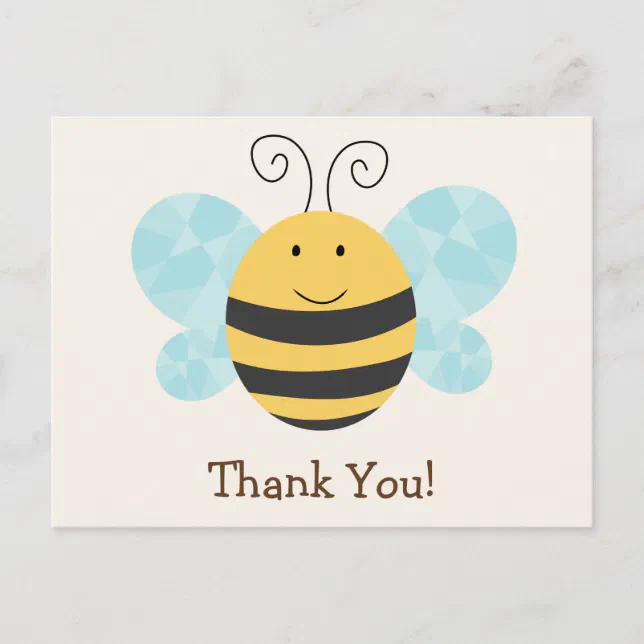 Cute Yellow & Black Bee Thank You Postcard | Zazzle