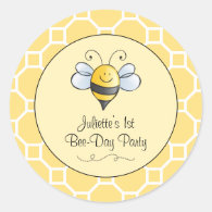 Cute Yellow Black Bumblebee First Birthday Party Classic Round Sticker