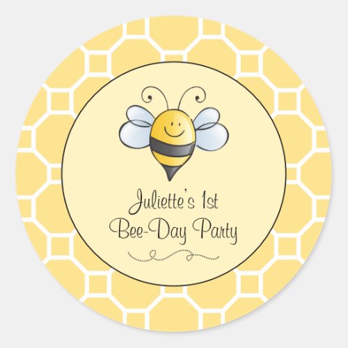 Cute Yellow Black Bumblebee First Birthday Party Classic Round Sticker