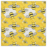 Cute Yellow Black Bumblebees on Honeycomb Pattern Fabric
