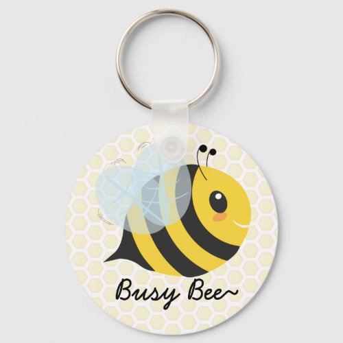 Cute Yellow Black Busy Bee with Honeycomb Pattern Keychain