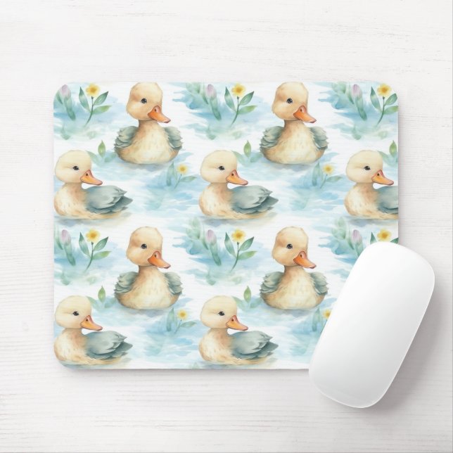 Cute Yellow Blue Ducks Mouse Pad (With Mouse)
