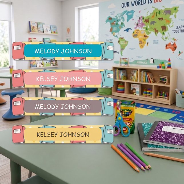 Cute Yellow Book Pattern Color Coded Kids' Labels (Creator Uploaded)