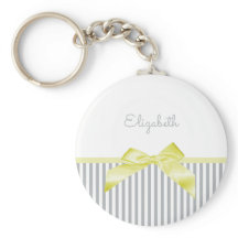 Cute Yellow Bow With Girly Gray Stripes and Name