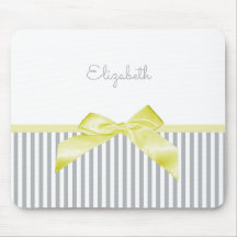 Cute Yellow Bow With Girly Gray Stripes and Name