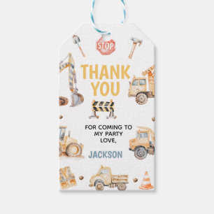 Cute Yellow Boys Construction Dirty 3rdy Birthday Gift Tags