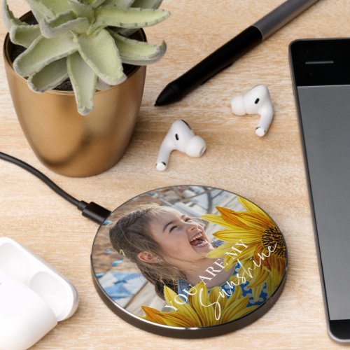 Cute Yellow Bright Sunflower You Are My Sunshine Wireless Charger