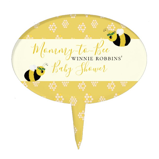 Cute Yellow Bumble Bee Baby Shower Mommy to Be Cake Topper (Front)