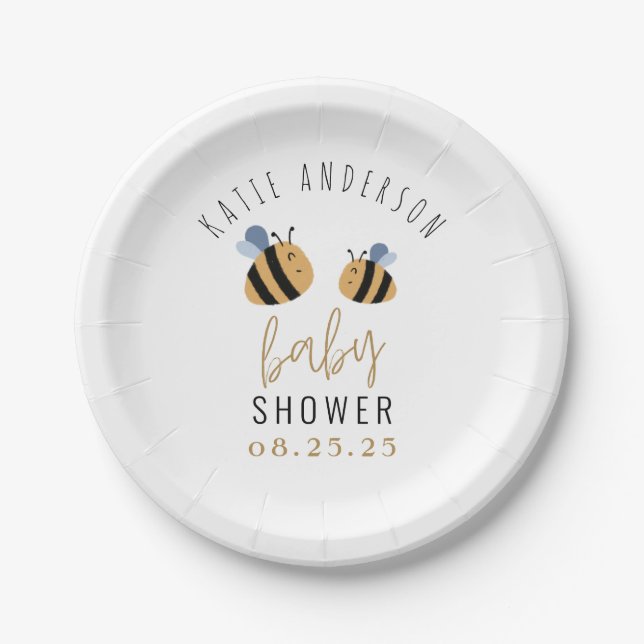 Cute Yellow Bumble Bee Baby Shower Paper Plates (Front)