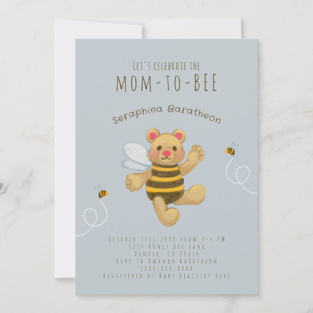 Cute Yellow Bumble Bee Bear Invitation (Front)
