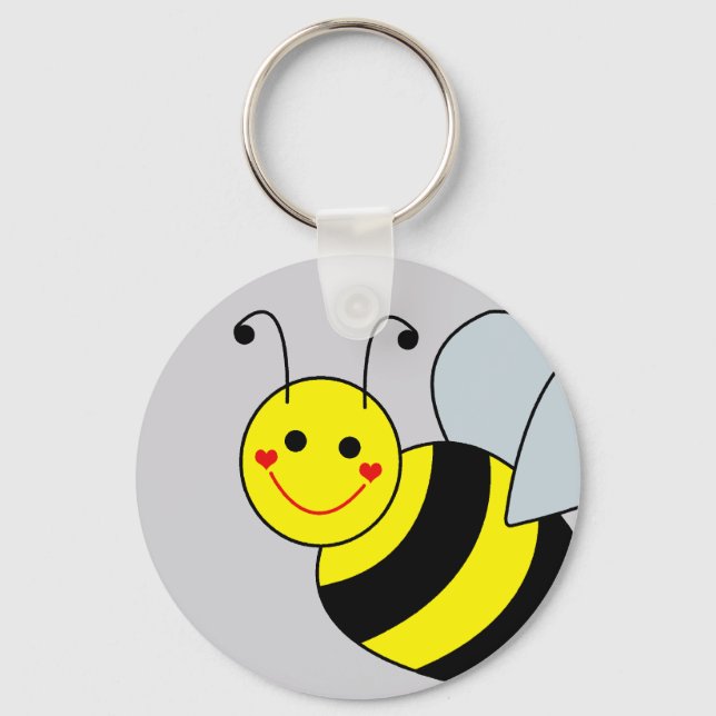 Cute Yellow Bumble Bee Gray Keychain (Front)