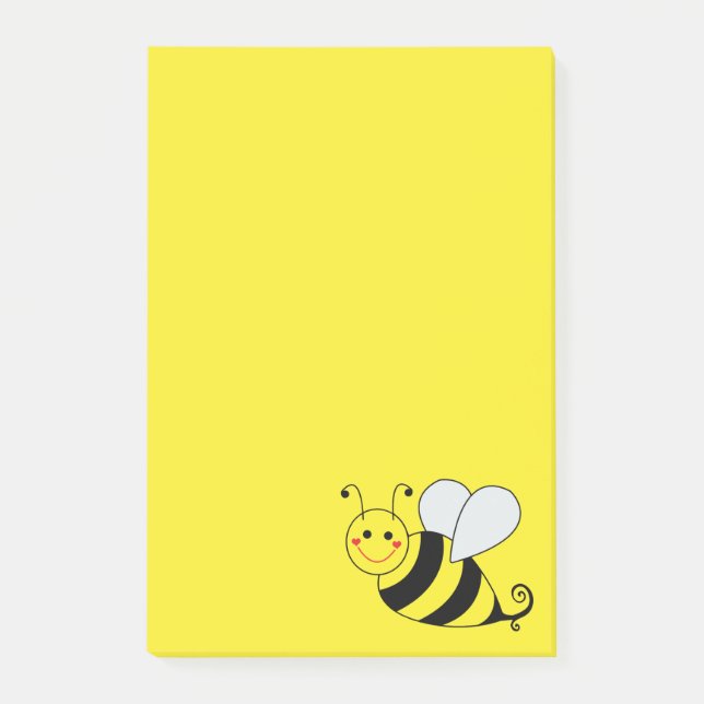 Cute Yellow Bumble Bee Gray Post-it Notes (Front)