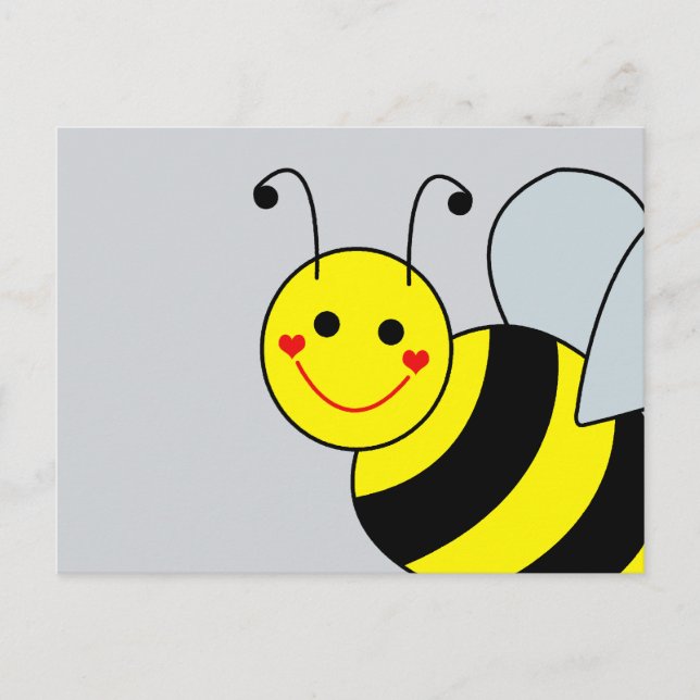 Cute Yellow Bumble Bee Gray Postcard (Front)