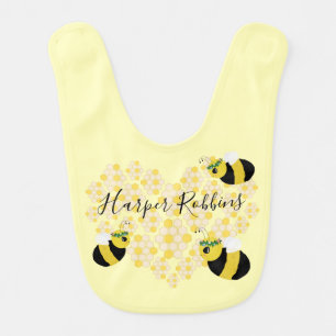 Cute Yellow Bumble Bee Honeycomb Heart Baby Shower Bib