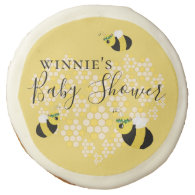 Cute Yellow Bumble Bee Honeycomb Heart Baby Shower Sugar Cookie