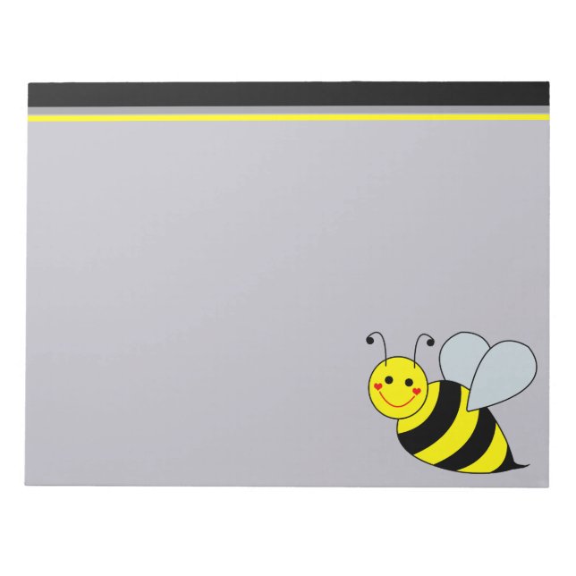 Cute Yellow Bumble Bee Large Gray Notepad (Front)