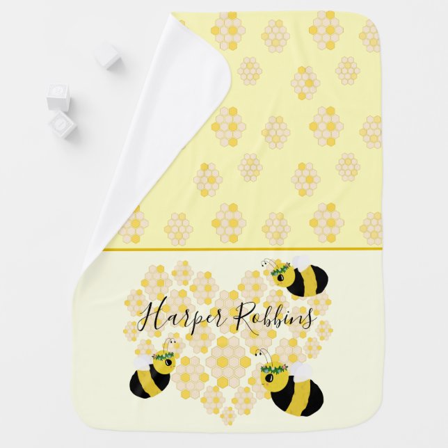 Cute Yellow Bumble Bee Nursery Theme Baby Shower B Blanket (In Situ)