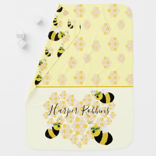 Cute Yellow Bumble Bee Nursery Theme Baby Shower Baby Blanket (In Situ)