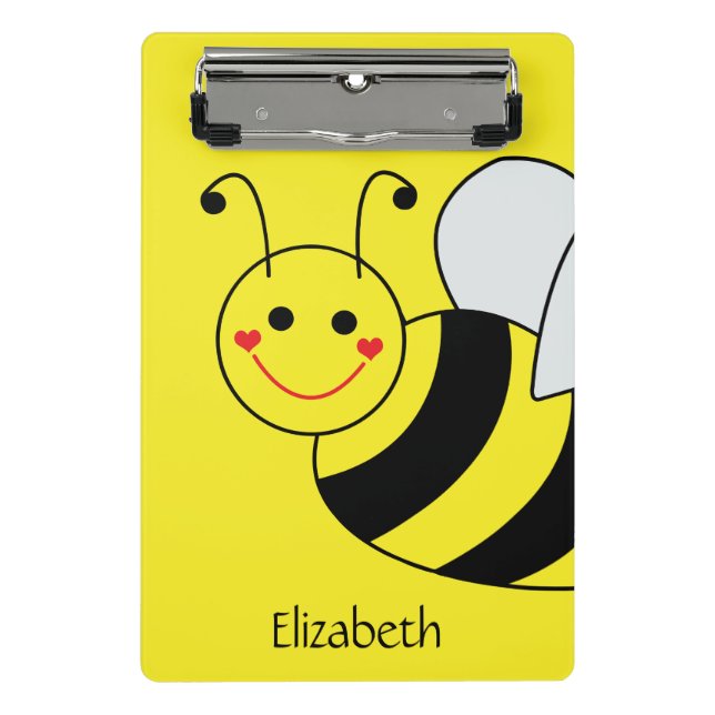 Cute Yellow Bumble Bee Personalized Mini Clipboard (Front)