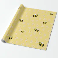 Cute Happy Bumble Bee with Flowers Little Kid Wrapping Paper