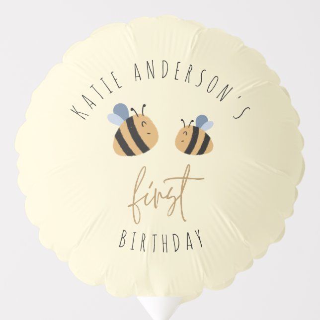 Cute Yellow Bumblebee First Birthday Balloon (Front)