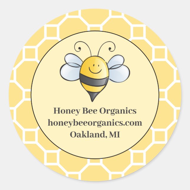 Cute Yellow Bumblebee Honey Business Classic Round Sticker (Front)