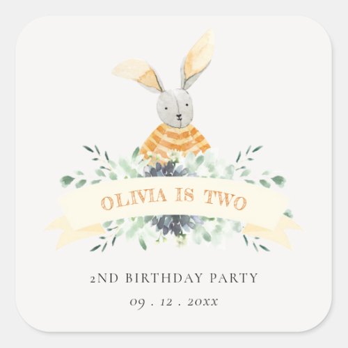 Cute Yellow Bunny Foliage Any Age Birthday Square Sticker
