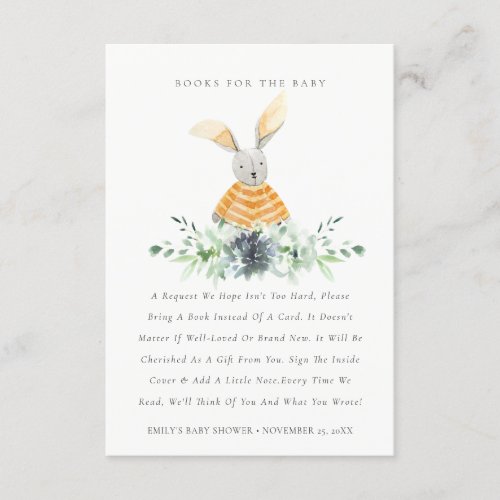 Cute Yellow Bunny Foliage Books For Baby Shower Enclosure Card