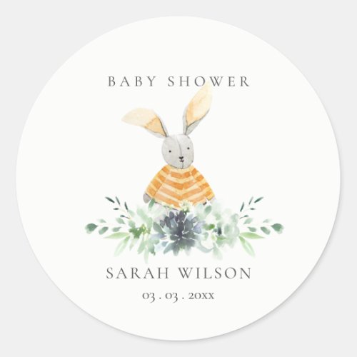 Cute Yellow Bunny Garden Foliage Baby Shower  Classic Round Sticker