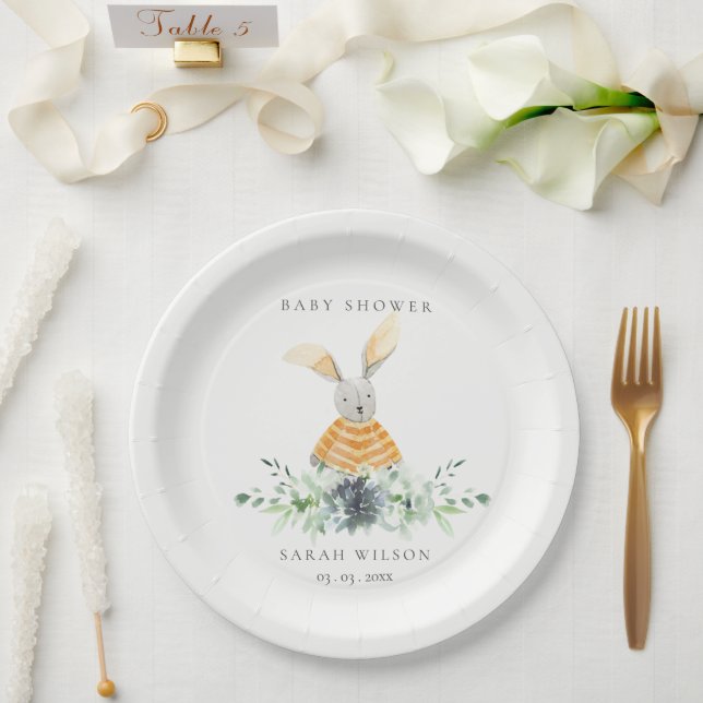 Cute Yellow Bunny Garden Foliage Baby Shower  Paper Plates (Wedding)