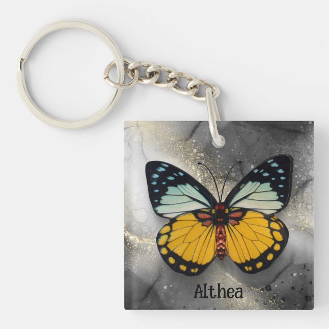 Cute Yellow butterfly Name  Keychain (Front)