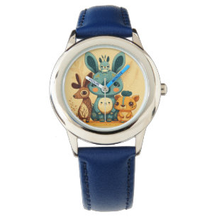 Cute yellow cartoon animals Round Pillow Watch