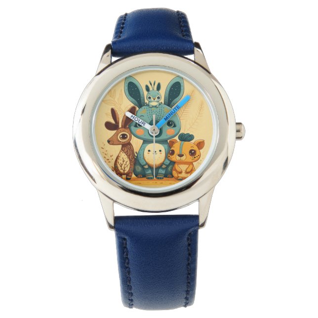 Cute yellow cartoon animals Round Pillow Watch (Front)
