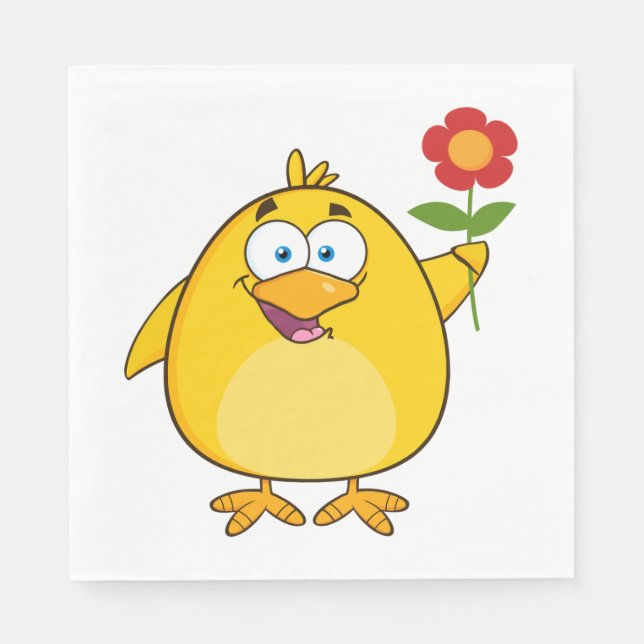 Cute Yellow Cartoon Chick with Flower Napkins (Front)