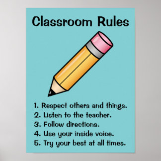 Cute Yellow Cartoon Pencil Custom Classroom Rules Poster