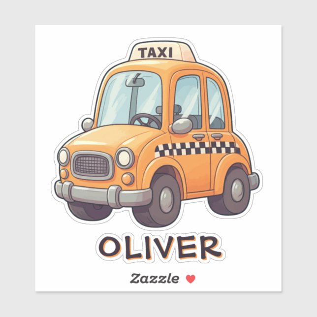 Cute Yellow Cartoon Taxi Sticker (Sheet)