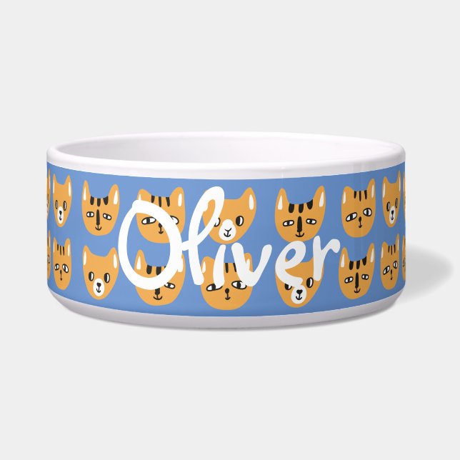 Cute Yellow Cat Head Pattern Customizable Name Bowl (Front)