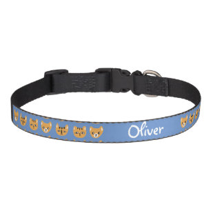 Cute Yellow Cat Head Pattern Customizable Name Pet Collar