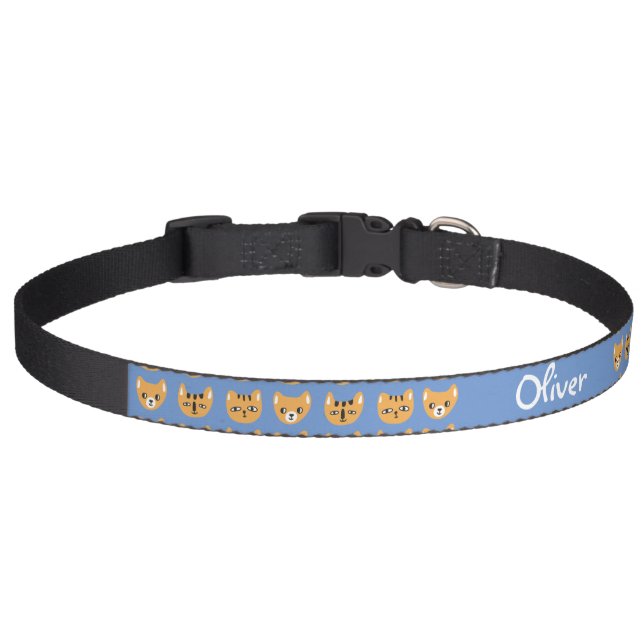 Cute Yellow Cat Head Pattern Customizable Name Pet Collar (Front)