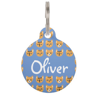 Cute Yellow Cat Head Pattern Customizable Name Pet ID Tag