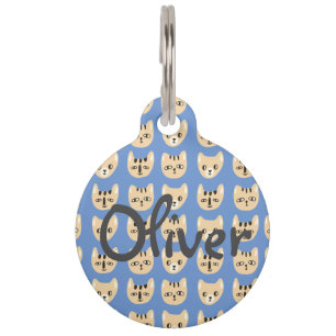 Cute Yellow Cat Head Pattern Customizable Name Pet ID Tag