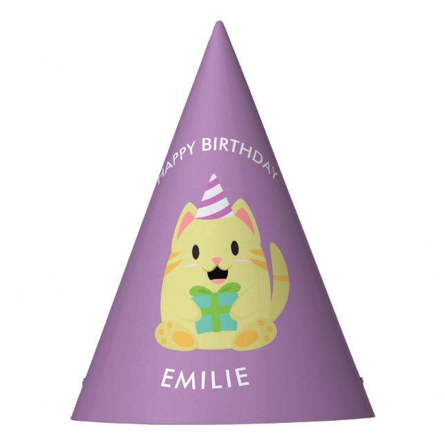 Cute Yellow Cat Kids Birthday Party Hat (Front)