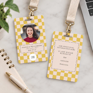 Cute Yellow Checkerboard Employee Photo ID Badge