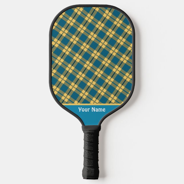 Cute Yellow Checkered Pro Pickleball Paddle (Back)