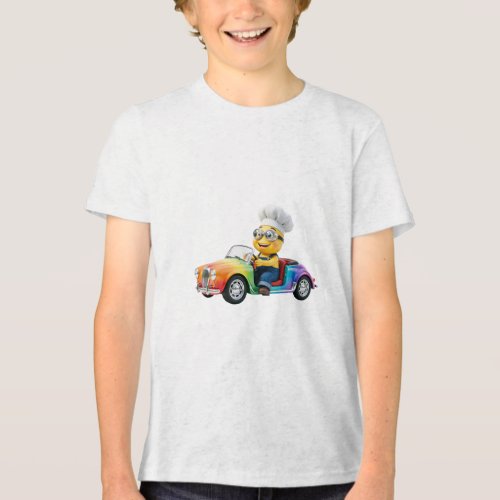 Cute Yellow Chef Driving Rainbow Vintage Car Tri-Blend Shirt