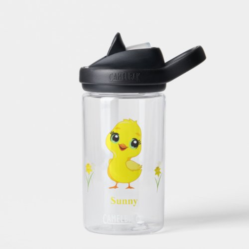 Cute Yellow Chick and Flowers Water Bottle