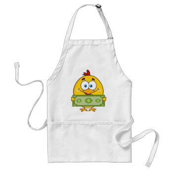 Cute Yellow Chick Cartoon Character Holding Cash Adult Apron by esoticastore at Zazzle