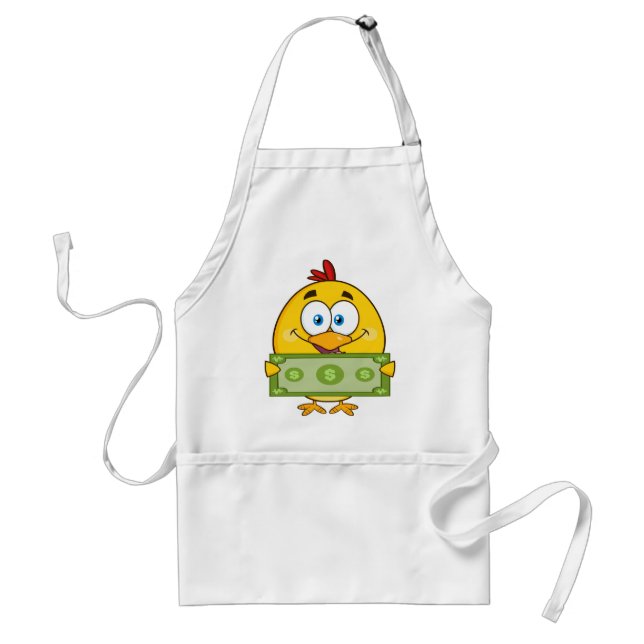 cute yellow chick cartoon character holding cash adult apron (Front)