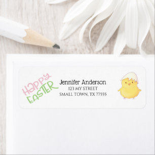 Cute Yellow Chick Happy Easter Pink Green Address Label