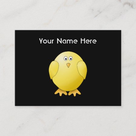 Cute Yellow Chick. Little Bird On Black. Business Card